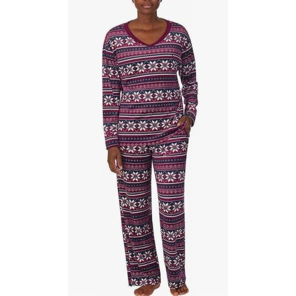 NAUTICA Womens 2 Piece Fleece Pajama Set Size Small Winter Snowflakes Christmas - Picture 1 of 13